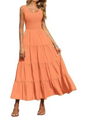 Women's Dress Maxi Orange Polyester Scoop Neck Short Vacation Casual Summer